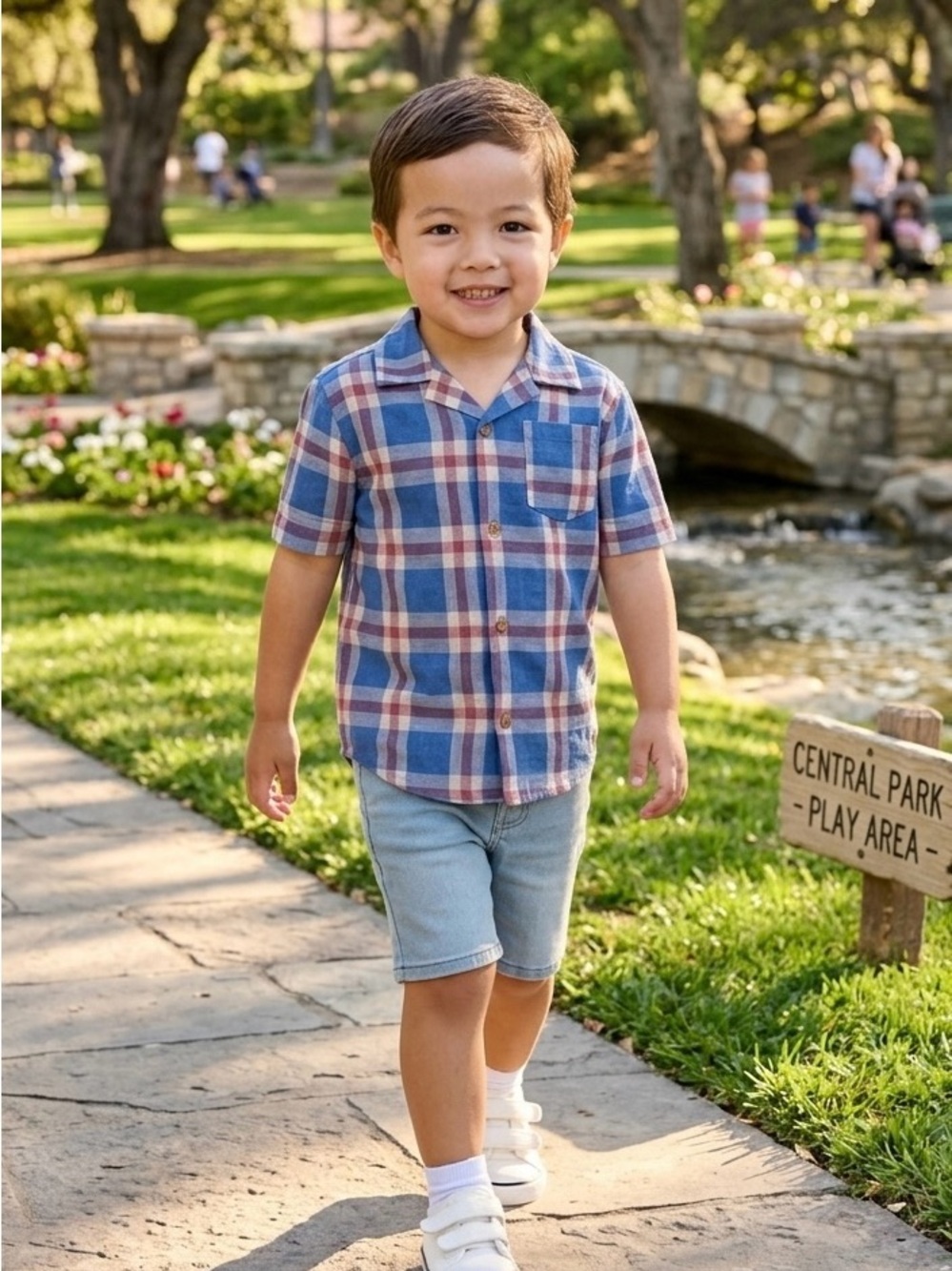 Koala Kids Boys Plaid Shirt & Denim Shorts 2-Piece Set - Size 5
